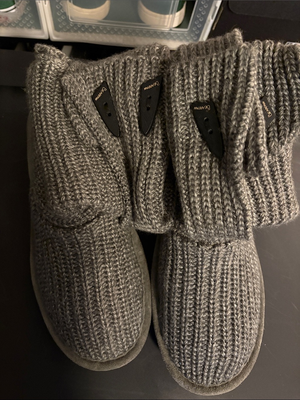 BearPaw Gray Knit Winter Boot Slippers